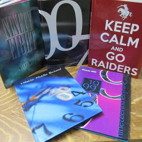 photograph of a collection of yearbooks from Northville Middle Schools